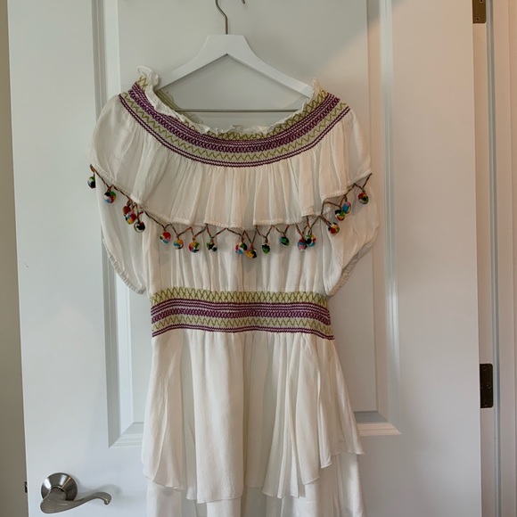 Red Carter Pom Trim Ruffle Dress / Sizes M, L - Picture 6 of 7